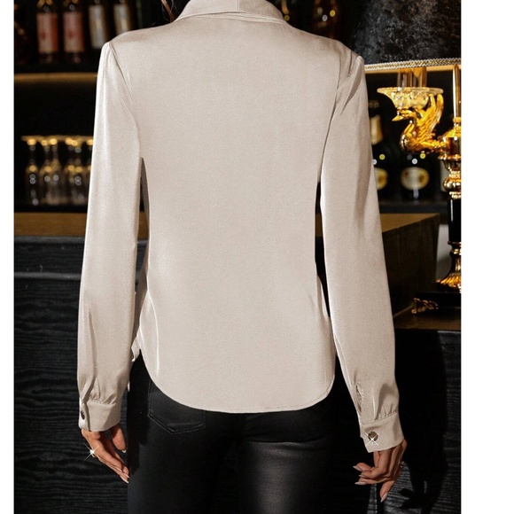 COPY - Luxe Satin Plunging Neck belted Long Sleeve Blouse - Picture 4 of 7